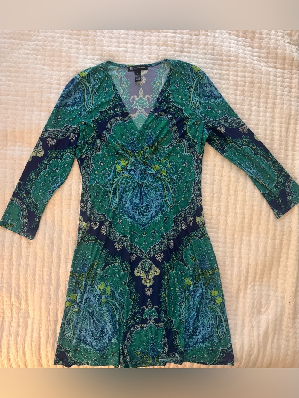 INC international concepts green and blue paisley mini dress- Size M